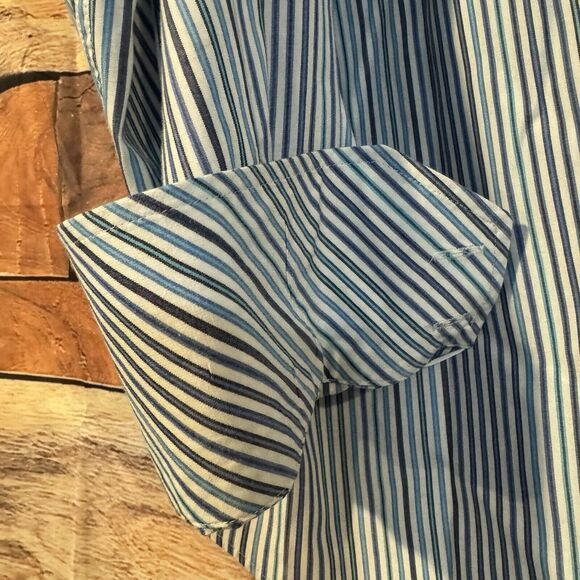 Thomas Dean XXL Blue Striped Flip Cuff Long Sleeve Cotton Button Up Preppy Shirt - Picture 6 of 7